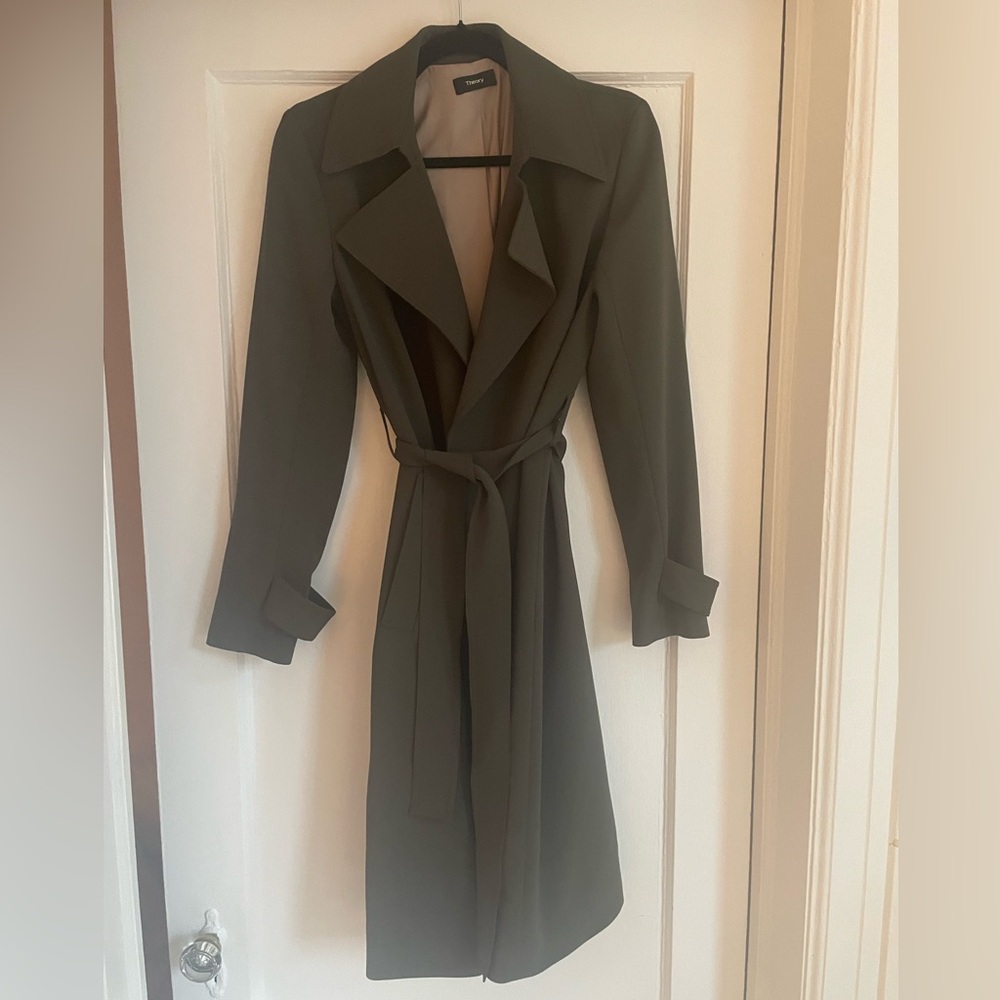 Theory Oakland Admiral Trench Coat in dark green